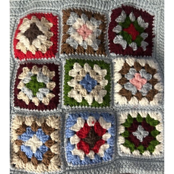 Crocheted BOHO Granny Square Blue Shoulder Tote Bag Handmade Unlined - Picture 5 of 5